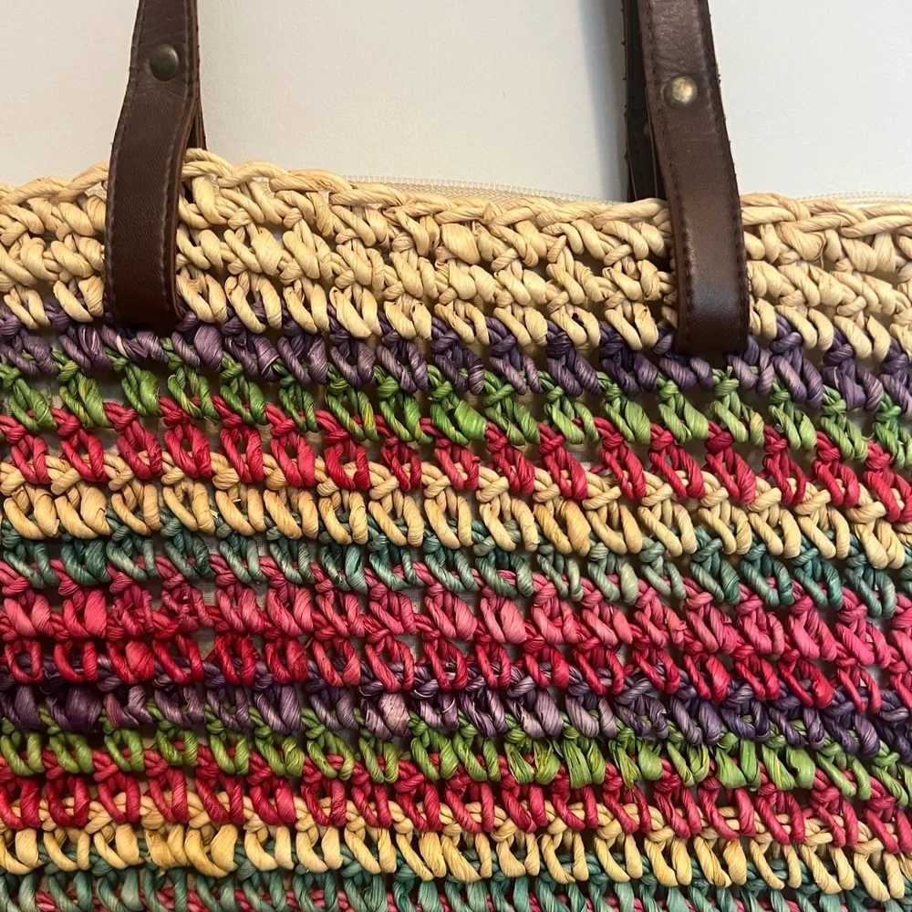 Vintage Multicolor Rainbow Woven Tote‎ Bag